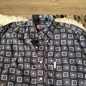 Chaps Navy and White Geometric Print Button-Down Shirt